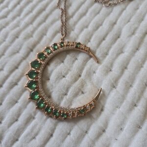 Tsavorite and ROSE Gold Crescent Moon Necklace